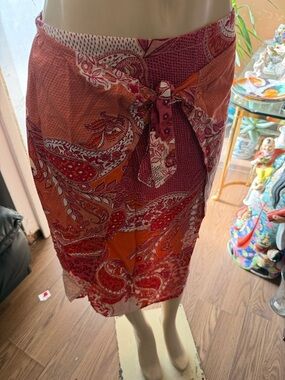 Boho Paisley Wrap Skirt in Coral & Raspberry